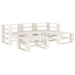5-tlg. Garten-Lounge-Set aus Paletten Holz Weiß