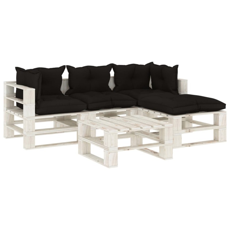 5-tlg. Garten-Lounge-Set Paletten mit Kissen in Schwarz Holz 5-tlg. Garten-Lounge-Set Paletten mit Kissen in Schwarz Holz