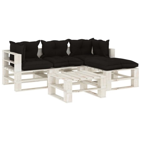 5-tlg. Garten-Lounge-Set Paletten mit Kissen in Schwarz Holz