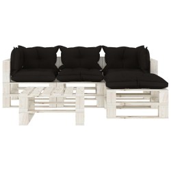 5-tlg. Garten-Lounge-Set Paletten mit Kissen in Schwarz Holz