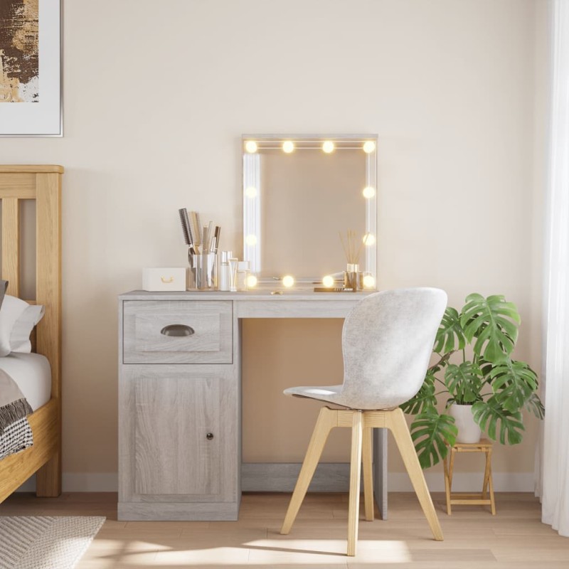 vidaXL Schminktisch mit LED-Leuchten Grau Sonoma 90x42x132,5 cm vidaXL Schminktisch mit LED-Leuchten Grau Sonoma 90x42x132,5 cm