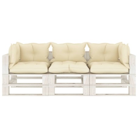 Garten-Palettensofa 3-Sitzer mit Kissen in Creme Holz