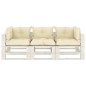 Garten-Palettensofa 3-Sitzer mit Kissen in Creme Holz Garten-Palettensofa 3-Sitzer mit Kissen in Creme Holz
