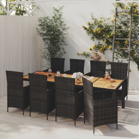 vidaXL 9-tlg. Garten-Essgruppe mit Kissen Poly Rattan Schwarz