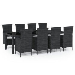 vidaXL 9-tlg. Garten-Essgruppe mit Kissen Poly Rattan Schwarz