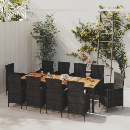 vidaXL 11-tlg. Garten-Essgruppe mit Auflagen Poly Rattan Schwarz