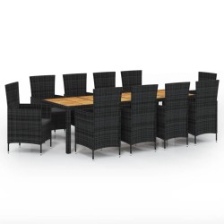 vidaXL 11-tlg. Garten-Essgruppe mit Auflagen Poly Rattan Schwarz