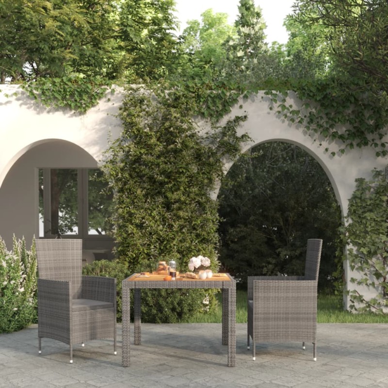vidaXL 3-tlg. Garten-Essgruppe mit Auflagen Poly Rattan Grau vidaXL 3-tlg. Garten-Essgruppe mit Auflagen Poly Rattan Grau