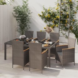 vidaXL 7-tlg. Garten-Essgruppe mit Auflagen Poly Rattan Schwarz & Grau