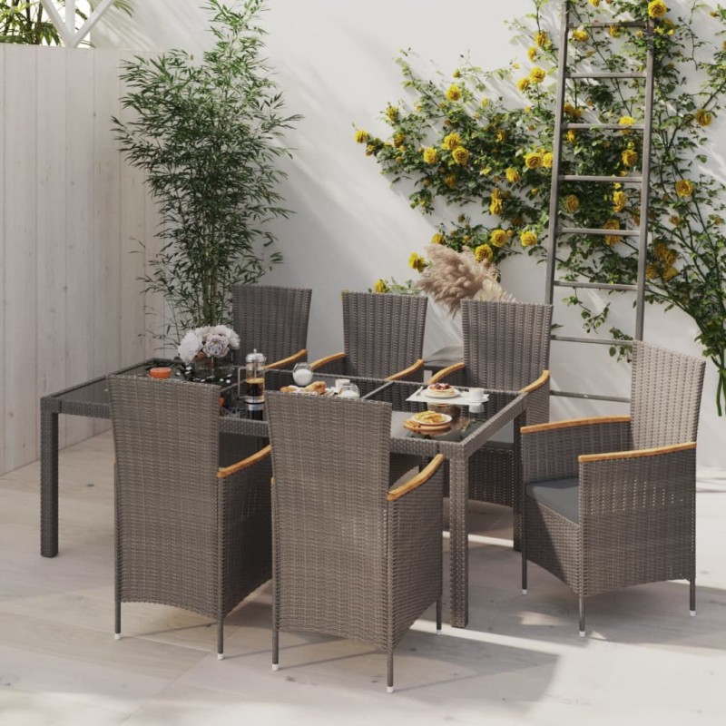 vidaXL 7-tlg. Garten-Essgruppe mit Auflagen Poly Rattan Schwarz & Grau vidaXL 7-tlg. Garten-Essgruppe mit Auflagen Poly Rattan Schwarz & Grau