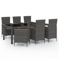 vidaXL 7-tlg. Garten-Essgruppe mit Auflagen Poly Rattan Schwarz & Grau