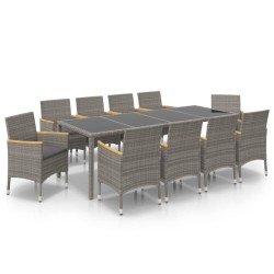 vidaXL 11-tlg. Garten-Essgruppe mit Kissen Poly Rattan Schwarz & Grau