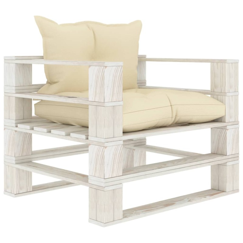 Garten-Palettensofa mit Kissen in Creme Holz Garten-Palettensofa mit Kissen in Creme Holz