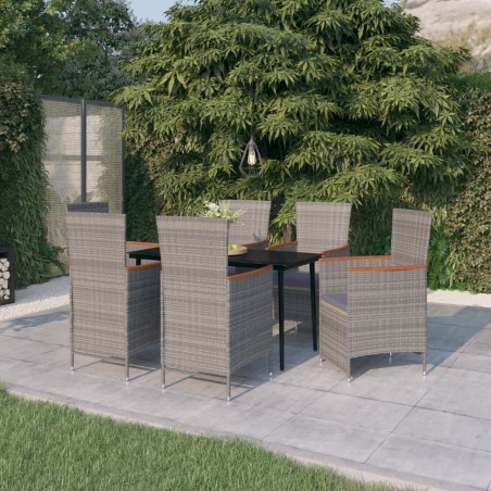vidaXL 7-tlg. Garten-Essgruppe mit Auflagen Grau