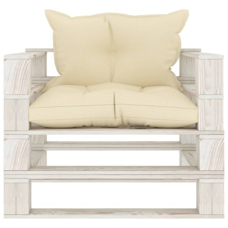 Garten-Palettensofa mit Kissen in Creme Holz