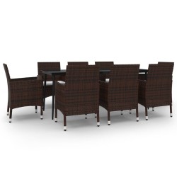 vidaXL 9-tlg. Garten-Essgruppe mit Kissen Poly Rattan und Glas