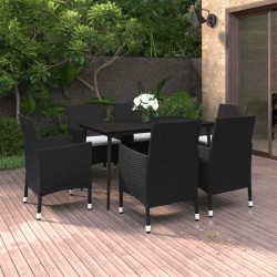 vidaXL 7-tlg. Garten-Essgruppe mit Auflagen Poly Rattan und Glas