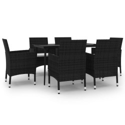 vidaXL 7-tlg. Garten-Essgruppe mit Auflagen Poly Rattan und Glas