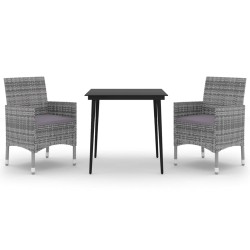 vidaXL 3-tlg. Garten-Essgruppe mit Auflagen Poly Rattan und Glas