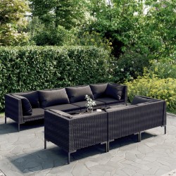 vidaXL 8-tlg. Garten-Lounge-Set mit Kissen Poly Rattan Dunkelgrau
