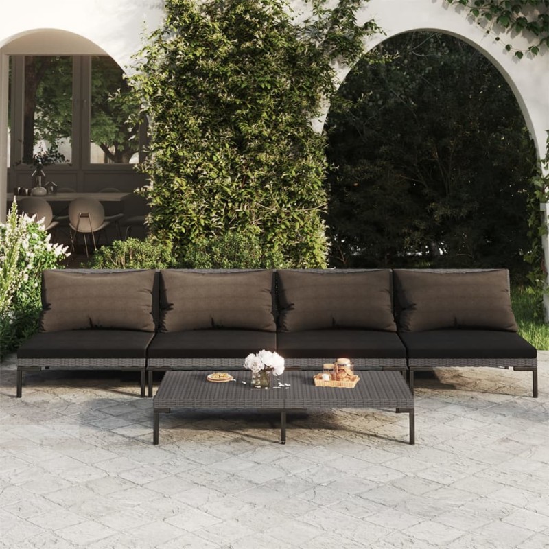 vidaXL 5-tlg. Garten-Lounge-Set mit Kissen Poly Rattan Dunkelgrau vidaXL 5-tlg. Garten-Lounge-Set mit Kissen Poly Rattan Dunkelgrau