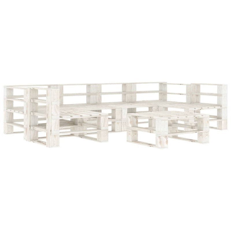 7-tlg. Garten-Lounge-Set aus Paletten Holz Weiß 7-tlg. Garten-Lounge-Set aus Paletten Holz Weiß