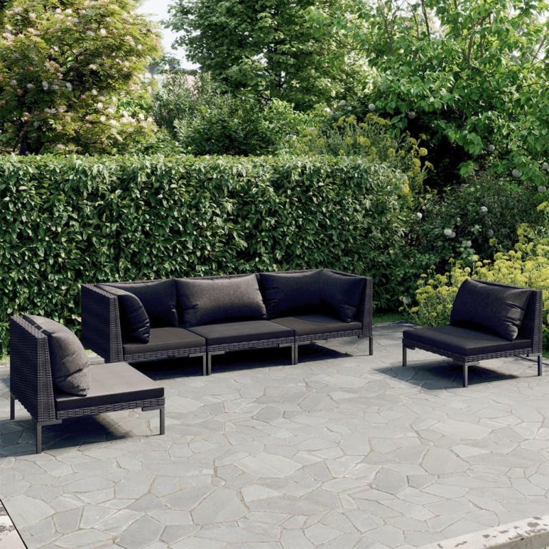 vidaXL 5-tlg. Garten-Lounge-Set mit Kissen Poly Rattan Dunkelgrau vidaXL 5-tlg. Garten-Lounge-Set mit Kissen Poly Rattan Dunkelgrau
