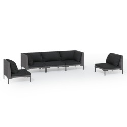 vidaXL 5-tlg. Garten-Lounge-Set mit Kissen Poly Rattan Dunkelgrau