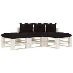 4-tlg. Garten-Lounge-Set Paletten mit Kissen in Schwarz Holz