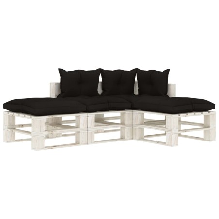 4-tlg. Garten-Lounge-Set Paletten mit Kissen in Schwarz Holz