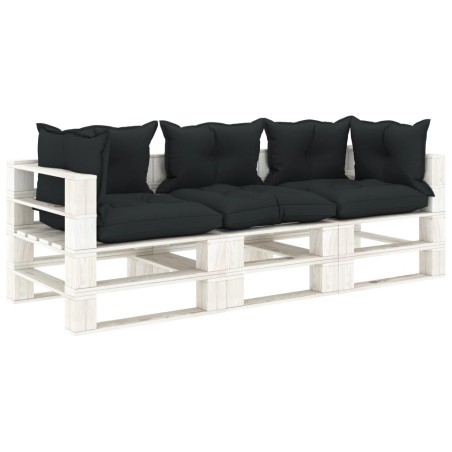 Garten-Palettensofa 3-Sitzer mit Kissen in Anthrazit Holz