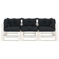 Garten-Palettensofa 3-Sitzer mit Kissen in Anthrazit Holz