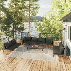 vidaXL 9-tlg. Garten-Lounge-Set mit Kissen Poly Rattan Dunkelgrau