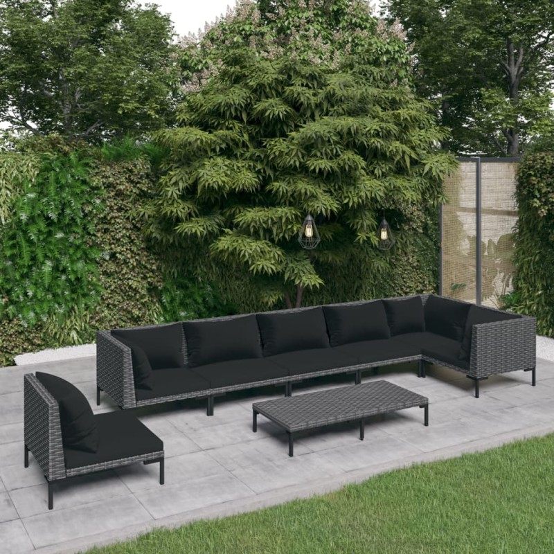 vidaXL 8-tlg. Garten-Lounge-Set mit Auflagen Poly Rattan Dunkelgrau vidaXL 8-tlg. Garten-Lounge-Set mit Auflagen Poly Rattan Dunkelgrau