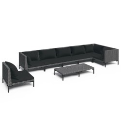 vidaXL 8-tlg. Garten-Lounge-Set mit Auflagen Poly Rattan Dunkelgrau