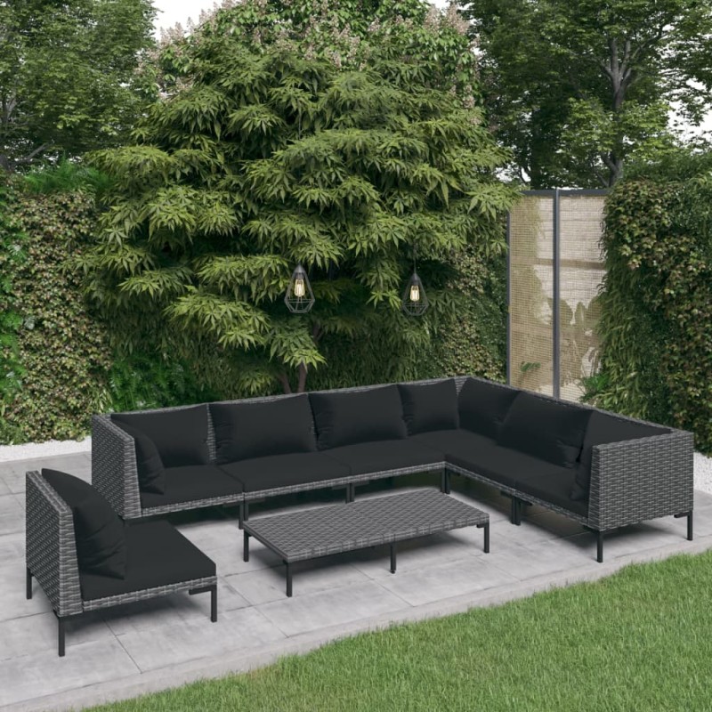 vidaXL 8-tlg. Garten-Lounge-Set mit Auflagen Poly Rattan Dunkelgrau vidaXL 8-tlg. Garten-Lounge-Set mit Auflagen Poly Rattan Dunkelgrau
