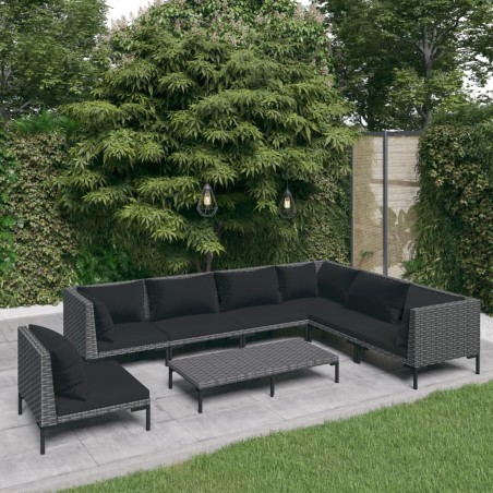 vidaXL 8-tlg. Garten-Lounge-Set mit Auflagen Poly Rattan Dunkelgrau