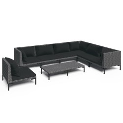 vidaXL 8-tlg. Garten-Lounge-Set mit Auflagen Poly Rattan Dunkelgrau