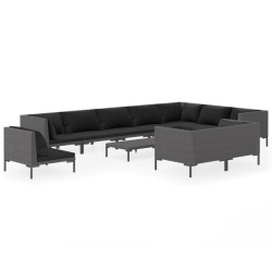 vidaXL 11-tlg. Garten-Lounge-Set mit Auflagen Poly Rattan Dunkelgrau