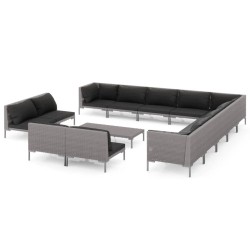 vidaXL 14-tlg. Garten-Lounge-Set mit Auflagen Poly Rattan Dunkelgrau