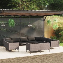 vidaXL 12-tlg. Garten-Lounge-Set mit Auflagen Poly Rattan Dunkelgrau