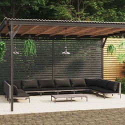 vidaXL 11-tlg. Garten-Lounge-Set mit Auflagen Poly Rattan Dunkelgrau