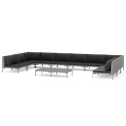 vidaXL 11-tlg. Garten-Lounge-Set mit Auflagen Poly Rattan Dunkelgrau