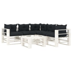 6-tlg. Garten-Lounge-Set Paletten mit Kissen in Anthrazit Holz