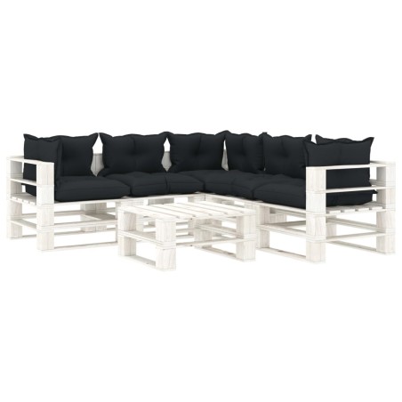 6-tlg. Garten-Lounge-Set Paletten mit Kissen in Anthrazit Holz