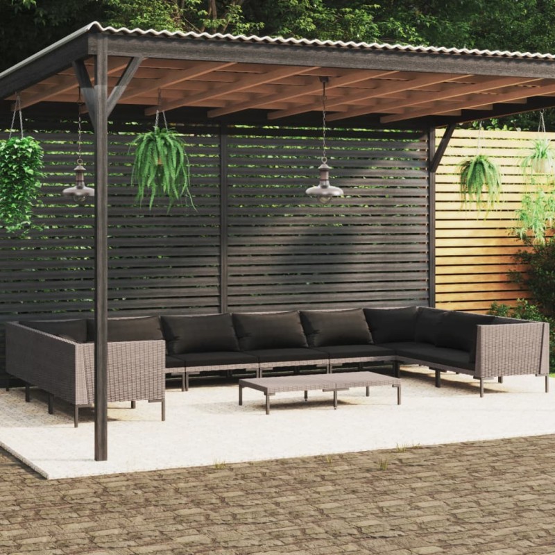 vidaXL 11-tlg. Garten-Lounge-Set mit Auflagen Poly Rattan Dunkelgrau vidaXL 11-tlg. Garten-Lounge-Set mit Auflagen Poly Rattan Dunkelgrau