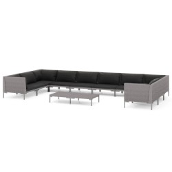 vidaXL 11-tlg. Garten-Lounge-Set mit Auflagen Poly Rattan Dunkelgrau