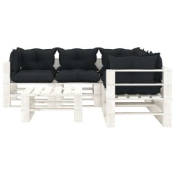 6-tlg. Garten-Lounge-Set Paletten mit Kissen in Anthrazit Holz
