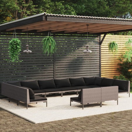 vidaXL 12-tlg. Garten-Lounge-Set mit Auflagen Poly Rattan Dunkelgrau