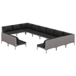 vidaXL 12-tlg. Garten-Lounge-Set mit Auflagen Poly Rattan Dunkelgrau
